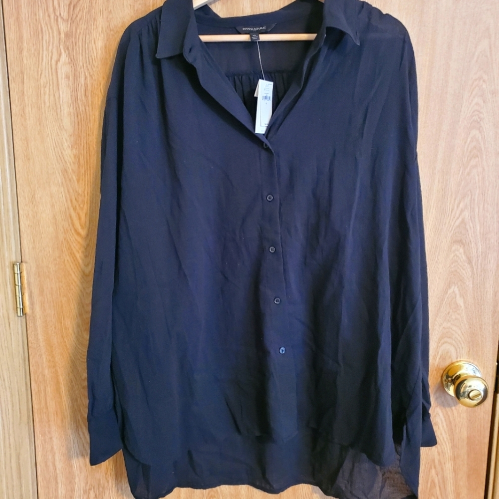 Banana Republic Factory, Black Linen Button-down Longsleeve Blouse, NWT
